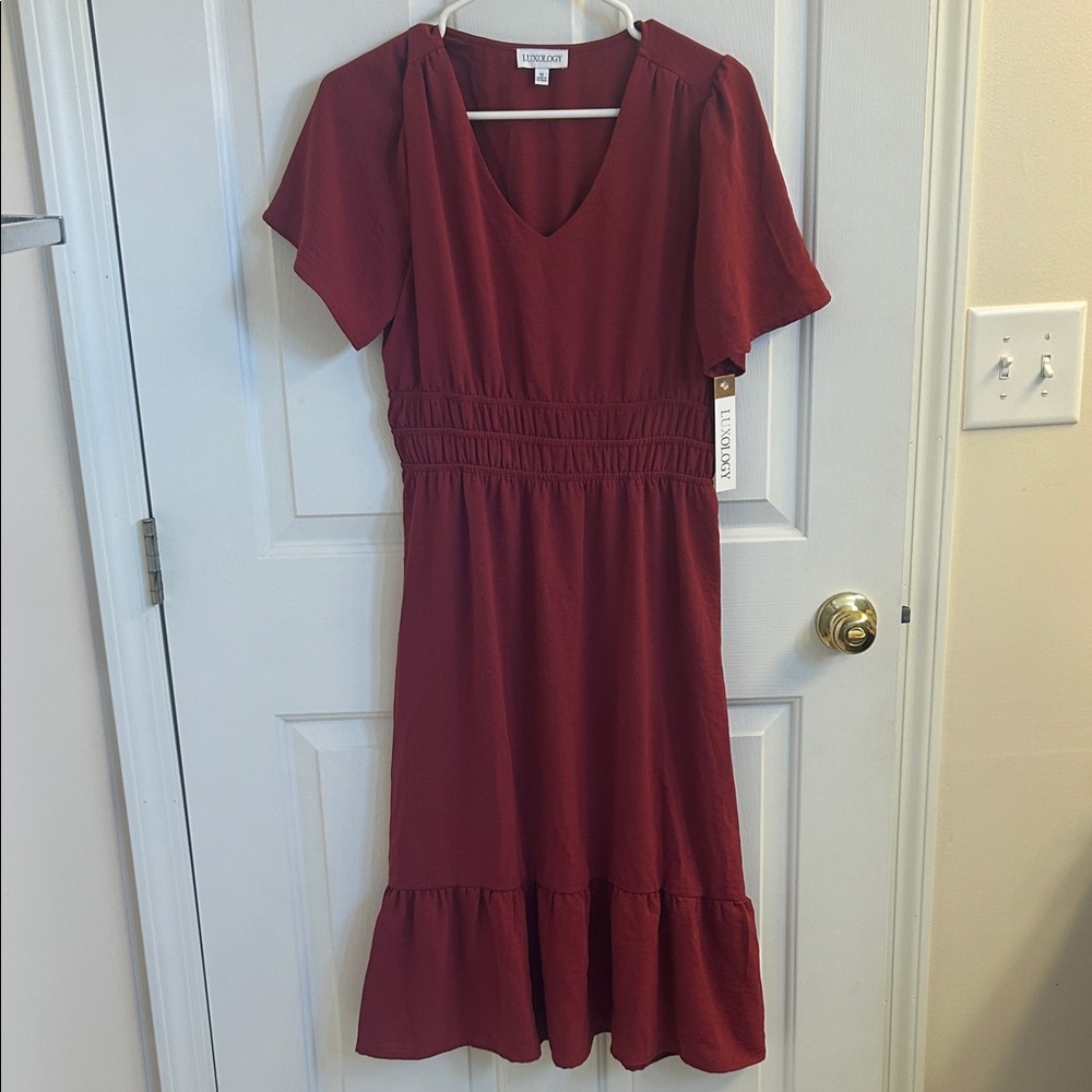 Luxology Women's Deep Red Midi Dress